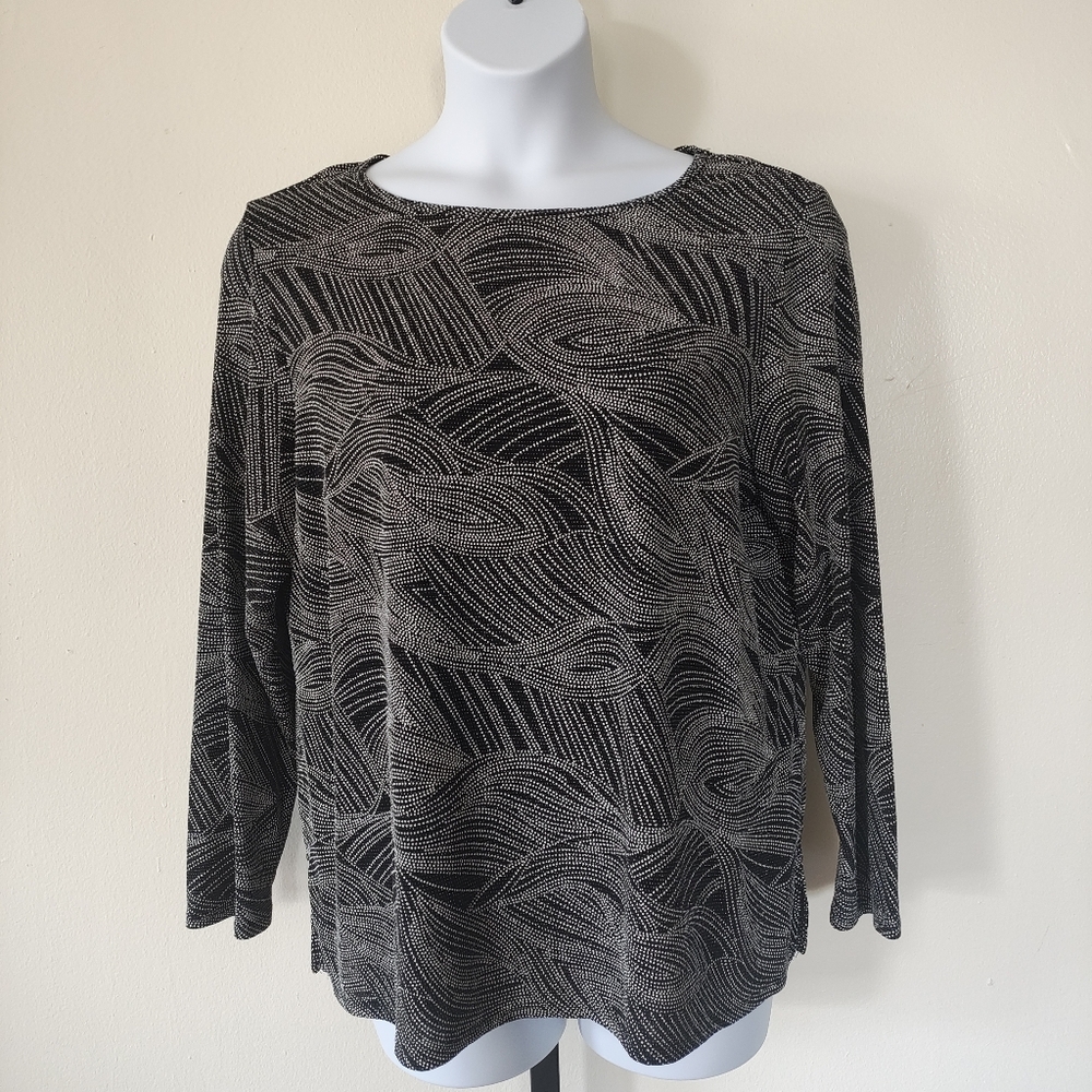 Susan Graves Style Metallic Swirl Top  Blouse Black Silver Womens Size 1X